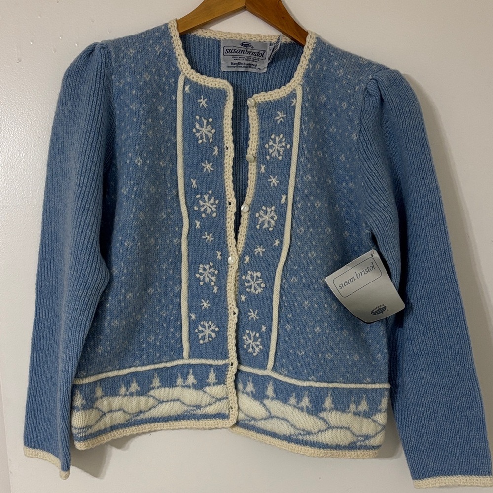 NWT Winter Wool Blue Embroidered Cardigan